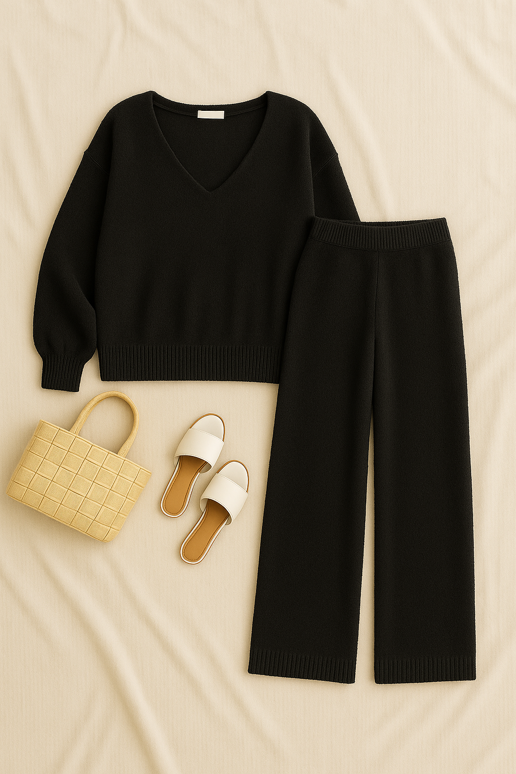 Women Matching Set – V-Neck Lounge Style, Warm & Elegant