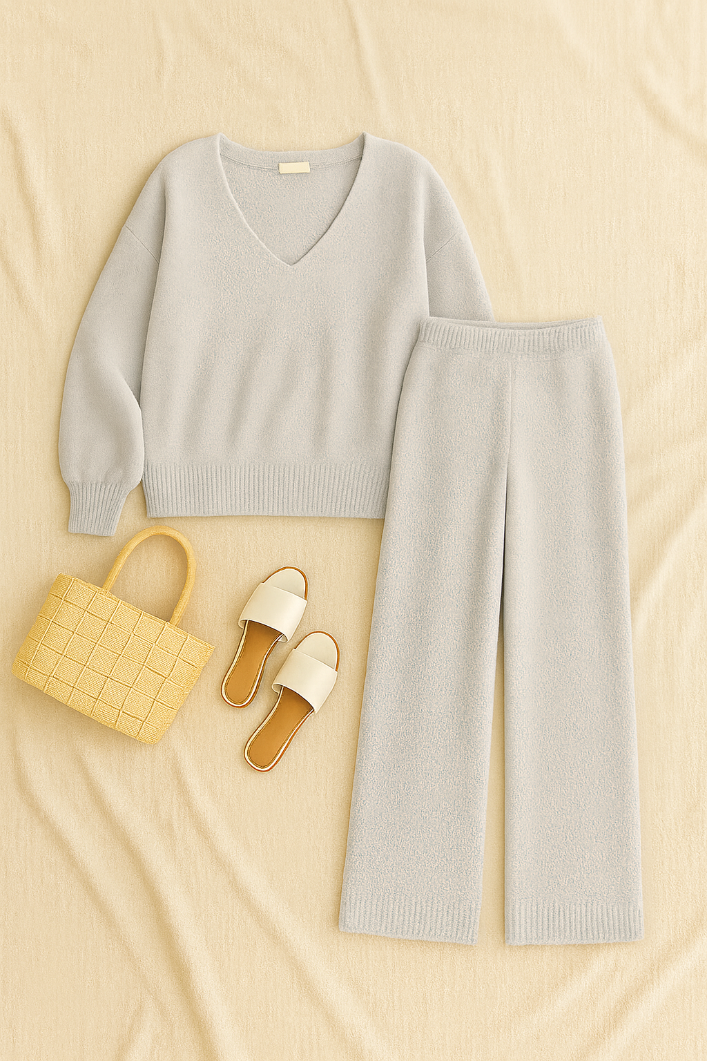 Women Matching Set – V-Neck Lounge Style, Warm & Elegant