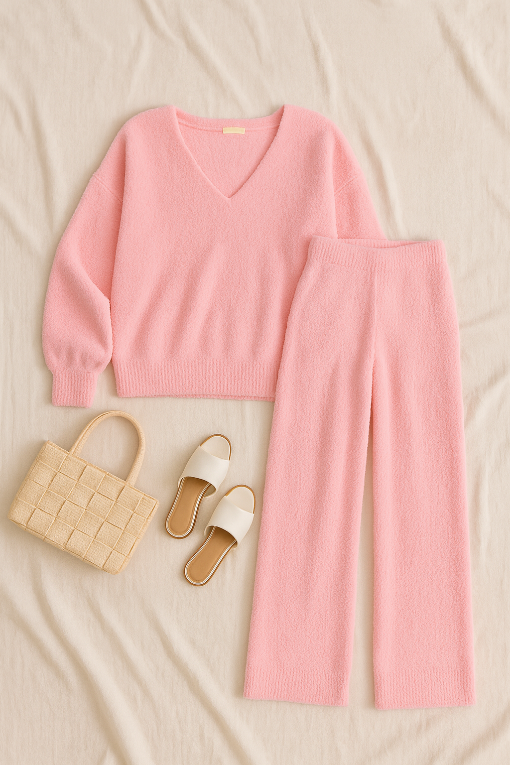 Women Matching Set – V-Neck Lounge Style, Warm & Elegant