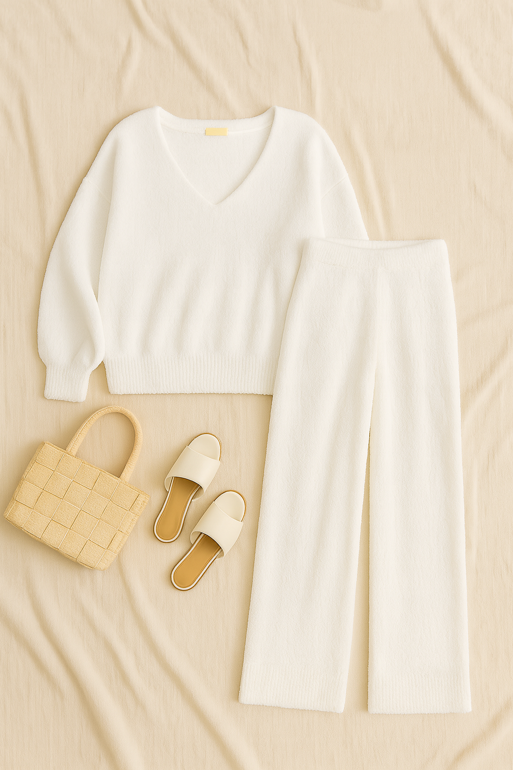 Women Matching Set – V-Neck Lounge Style, Warm & Elegant