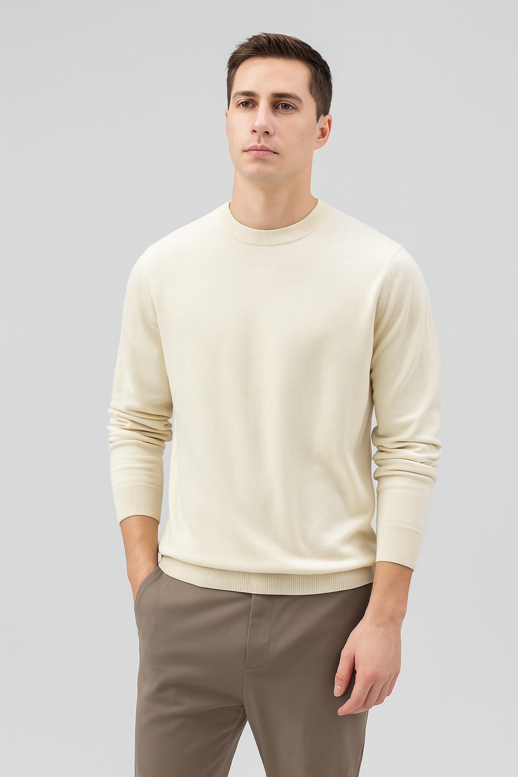 Men’s Sweatshirt – Knitted Crewneck Look, Warm & Relaxed Fit