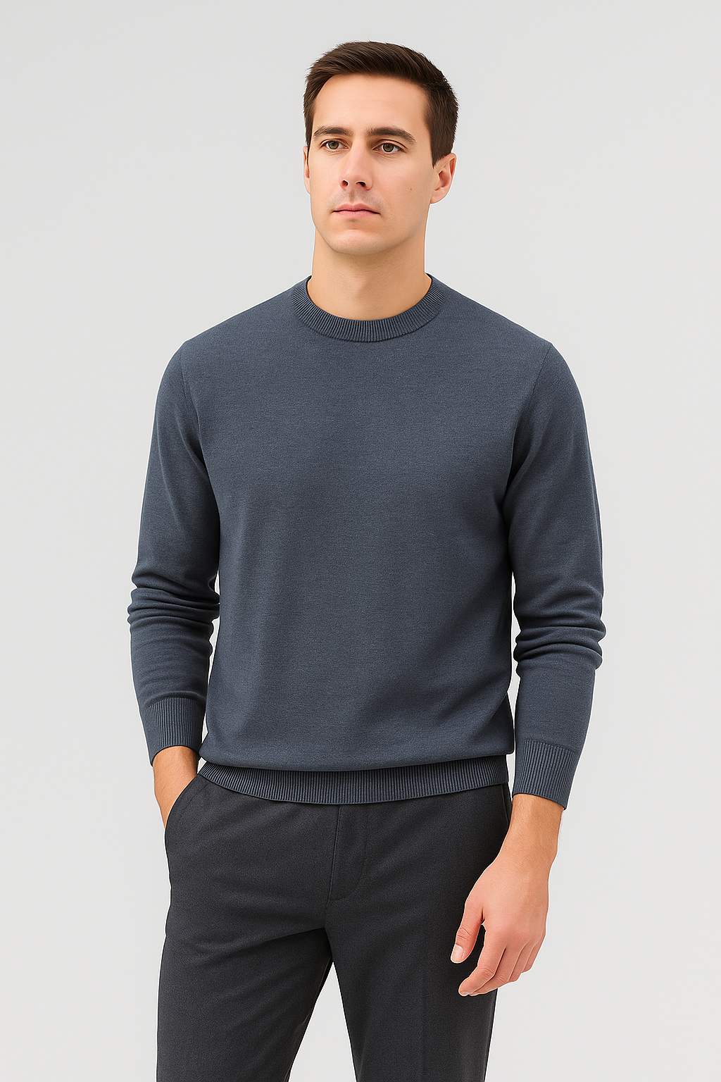 Men’s Sweatshirt – Knitted Crewneck Look, Warm & Relaxed Fit