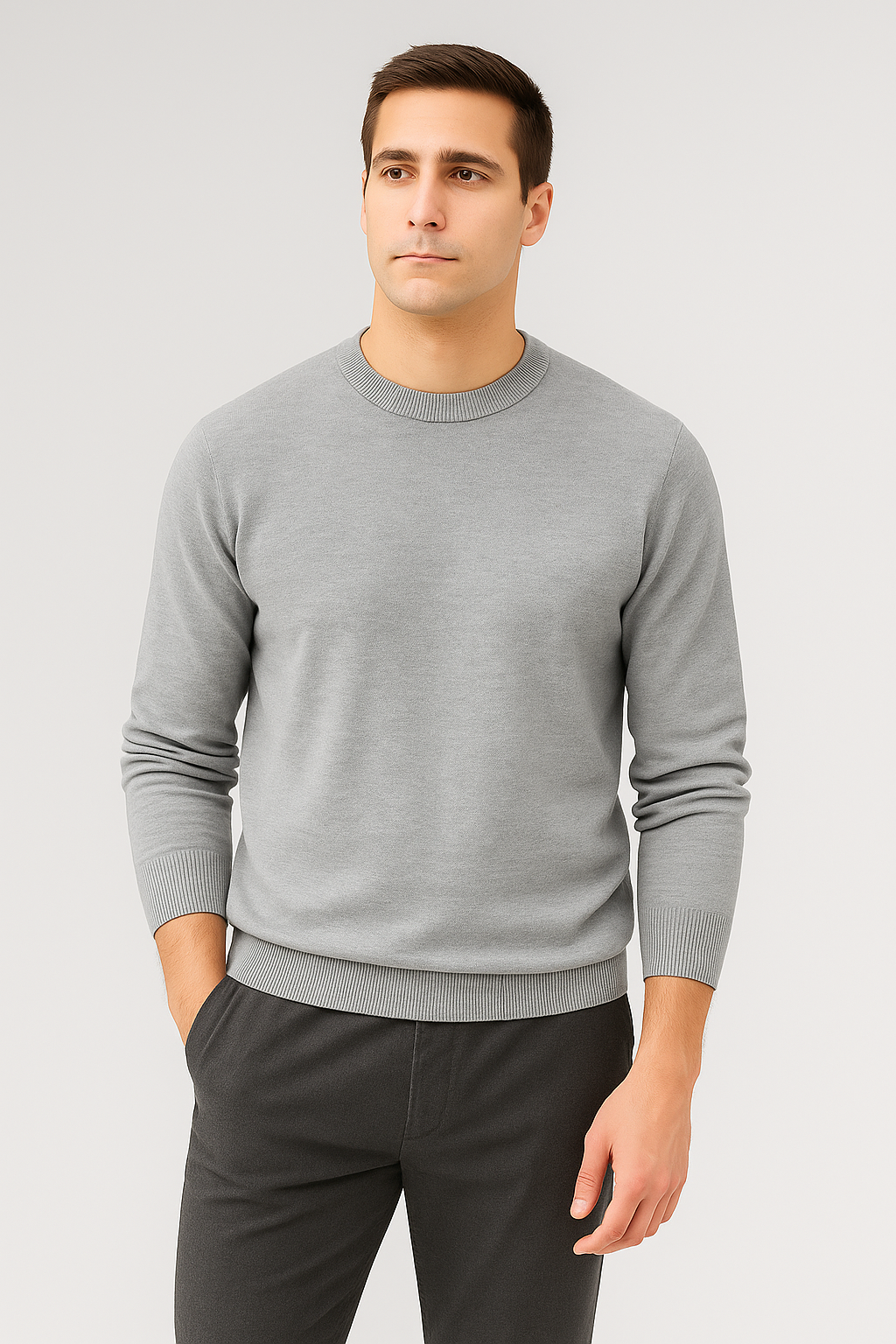 Men’s Sweatshirt – Knitted Crewneck Look, Warm & Relaxed Fit
