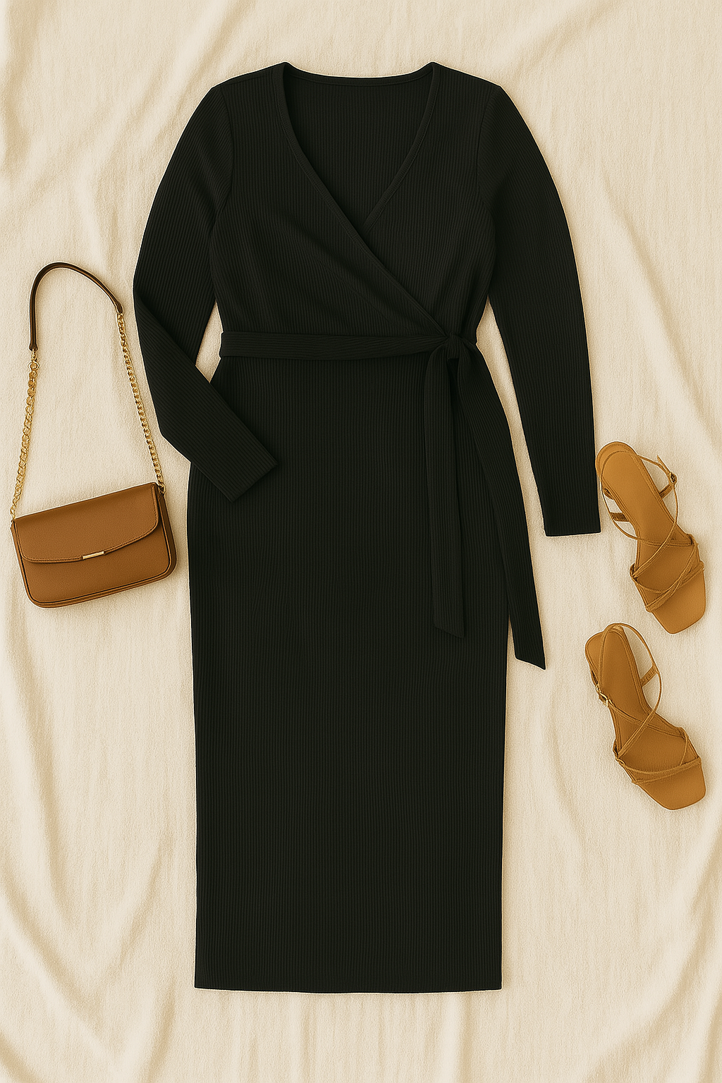 Women’s Long Sleeve Dress – Belted Pleated Design, Elegant & Slimming