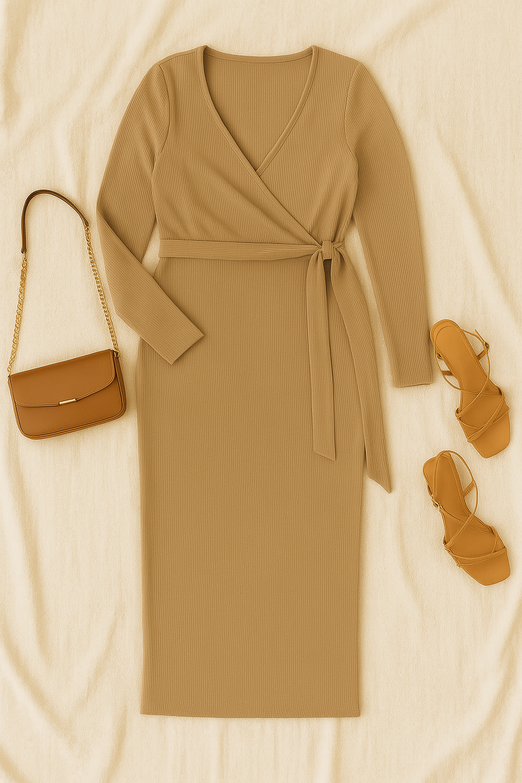 Women’s Long Sleeve Dress – Belted Pleated Design, Elegant & Slimming