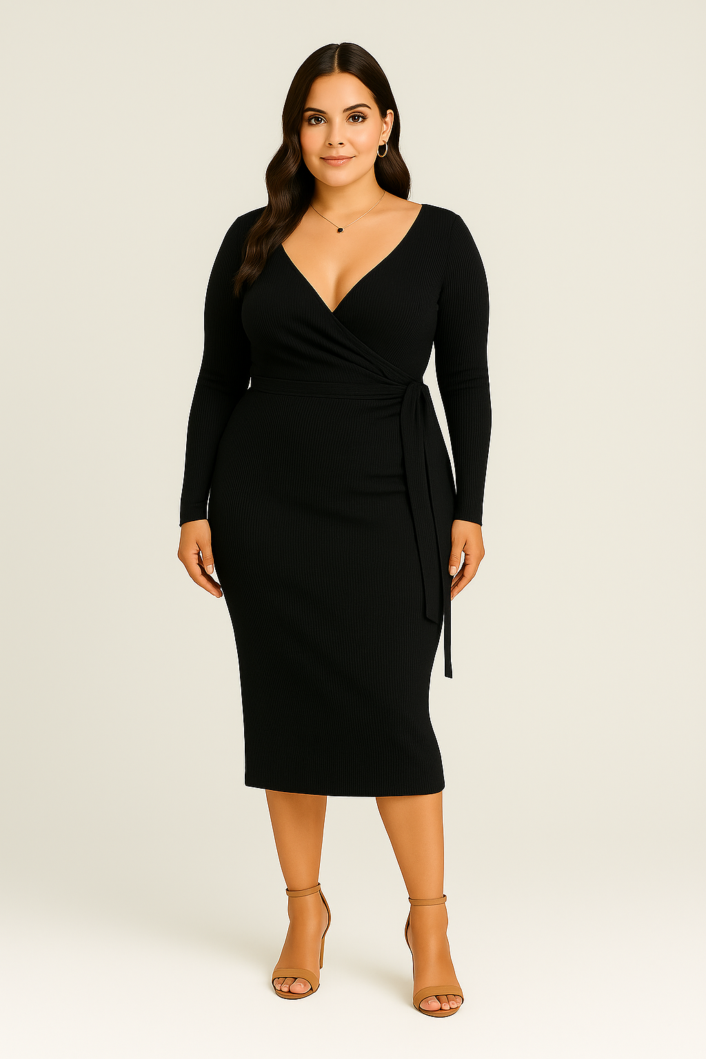 Women’s Long Sleeve Dress – Belted Pleated Design, Elegant & Slimming