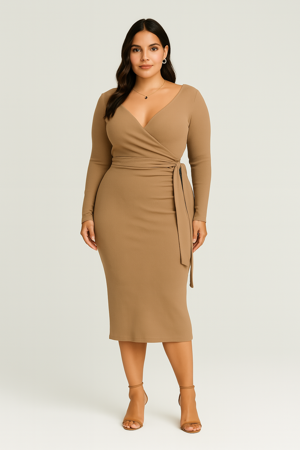 Women’s Long Sleeve Dress – Belted Pleated Design, Elegant & Slimming