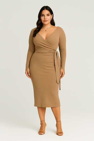 Women’s Long Sleeve Dress – Belted Pleated Design, Elegant & Slimming