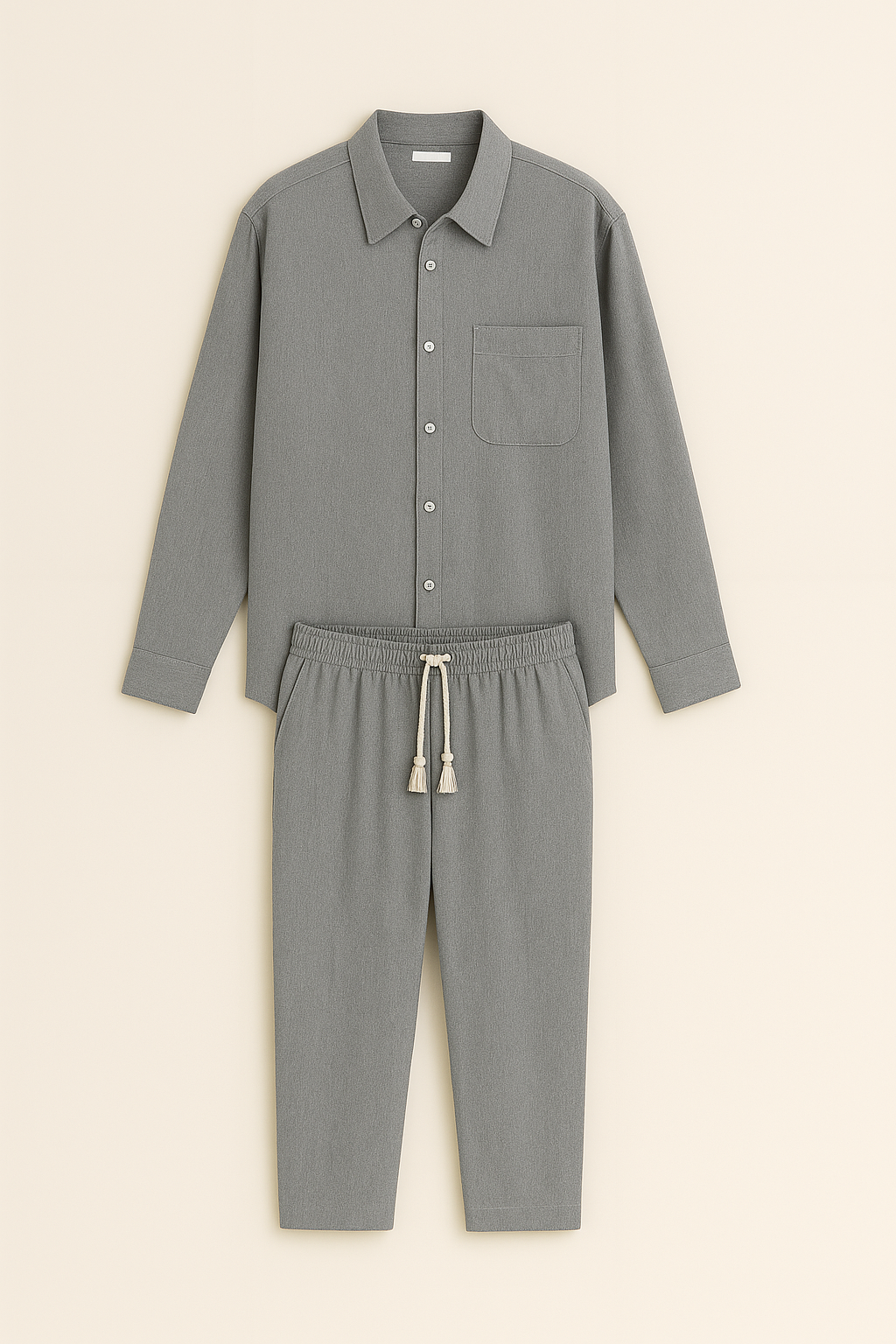 Men's Casual Set – Linen-Look Shirt & Pants, Relaxed Fit & Timeless Style