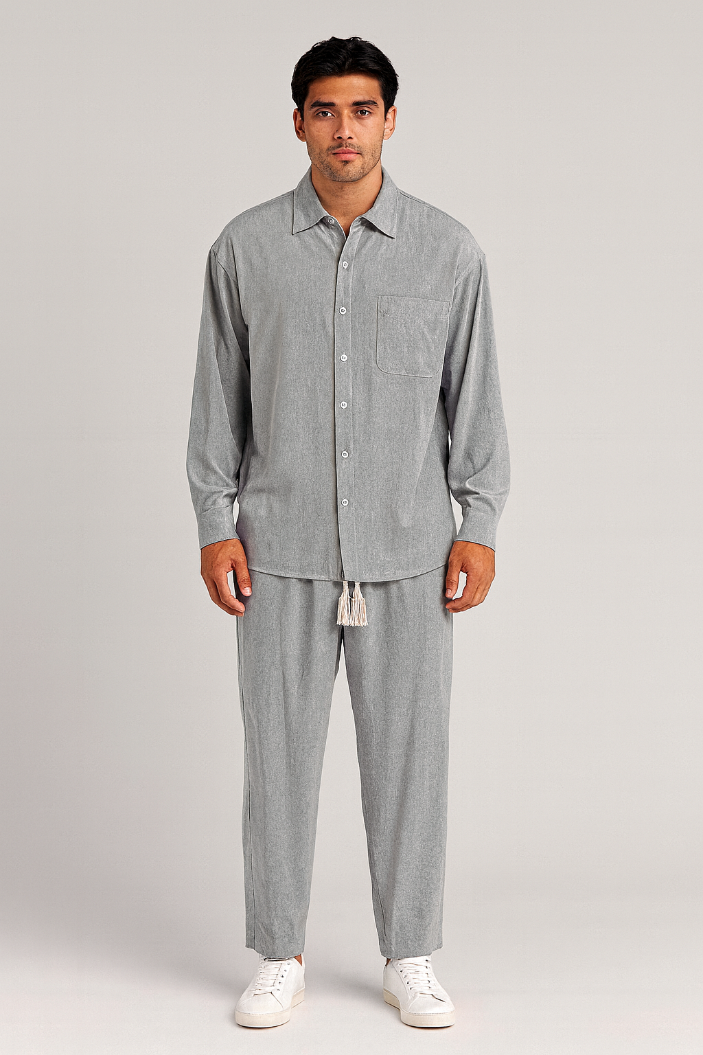 Men's Casual Set – Linen-Look Shirt & Pants, Relaxed Fit & Timeless Style
