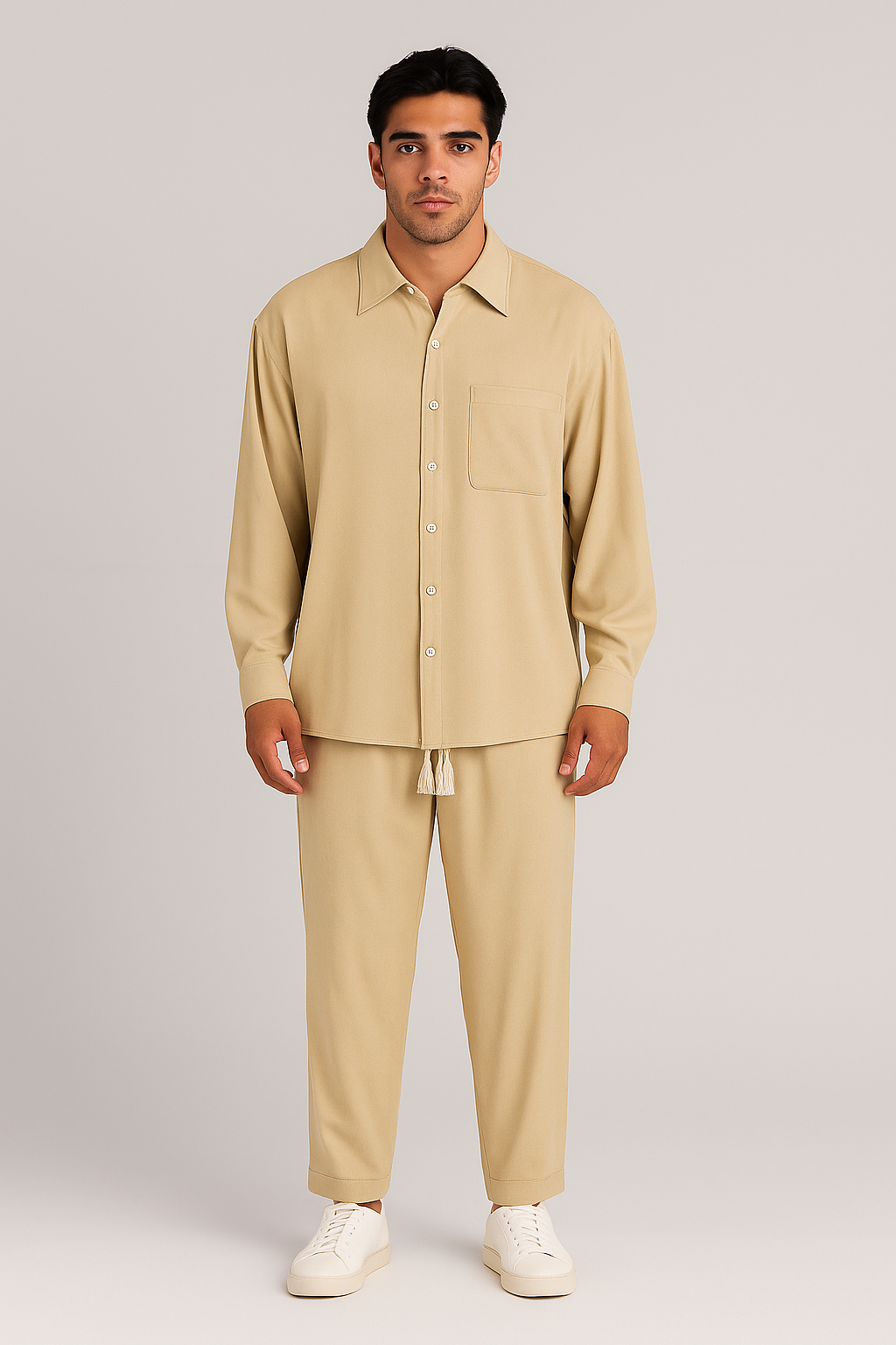 Men's Casual Set – Linen-Look Shirt & Pants, Relaxed Fit & Timeless Style
