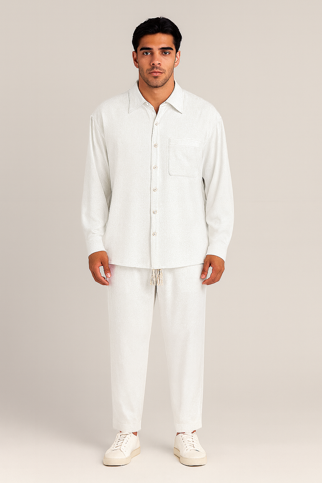 Men's Casual Set – Linen-Look Shirt & Pants, Relaxed Fit & Timeless Style