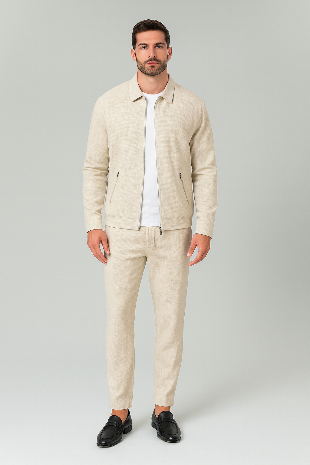 Men's Matching Set – Polo Jacket & Pants, Breathable & Smart Casual Look