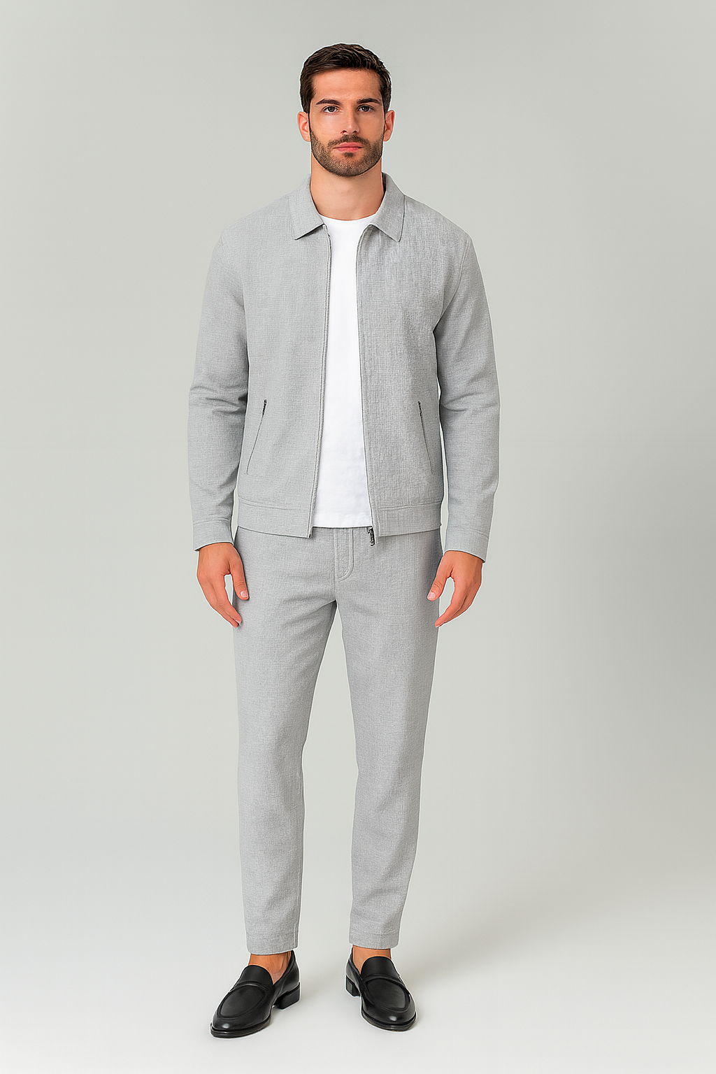 Men's Matching Set – Polo Jacket & Pants, Breathable & Smart Casual Look