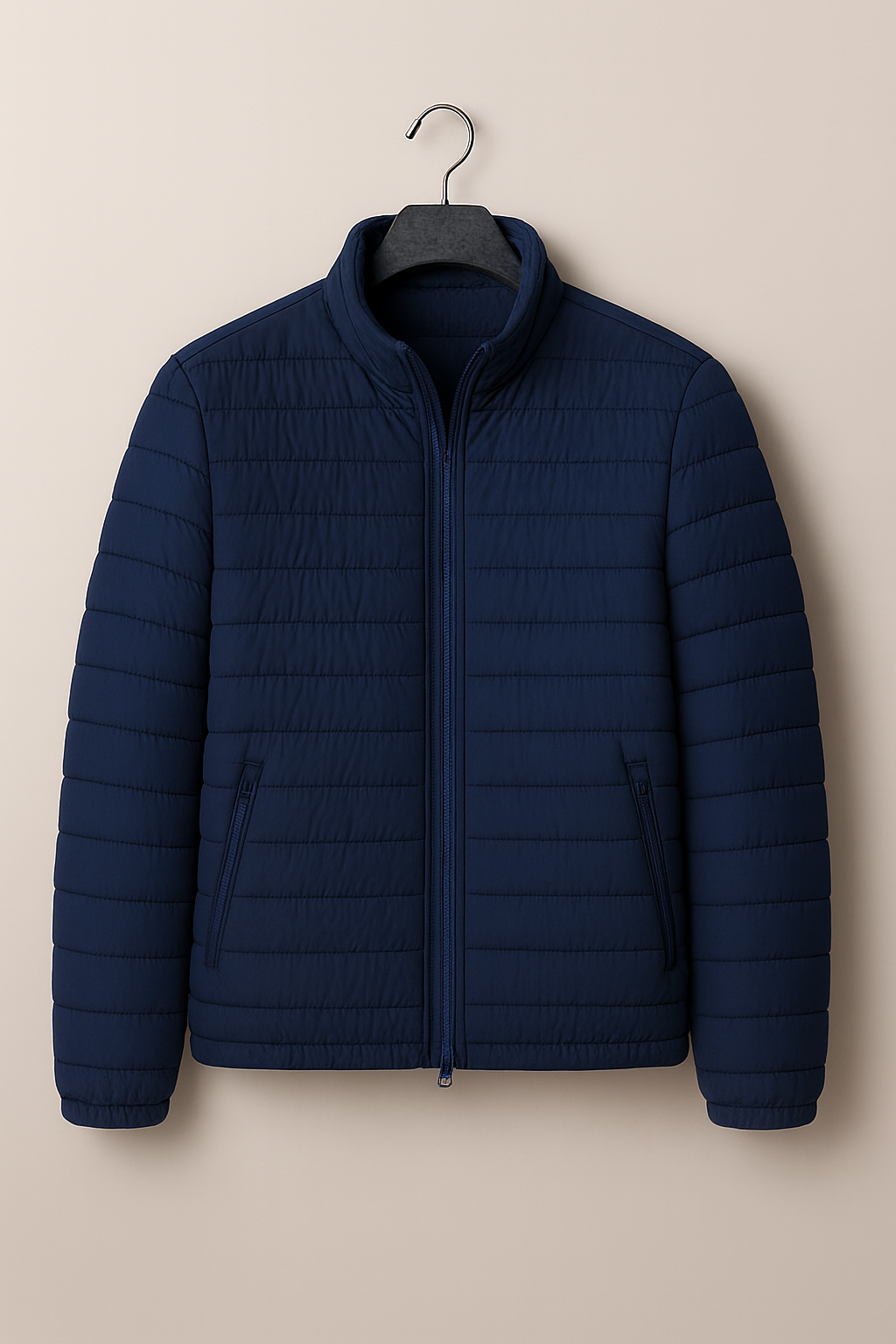 Men’s Jacket – Puffer Style Look, Slim Fit & Stand Collar Comfort