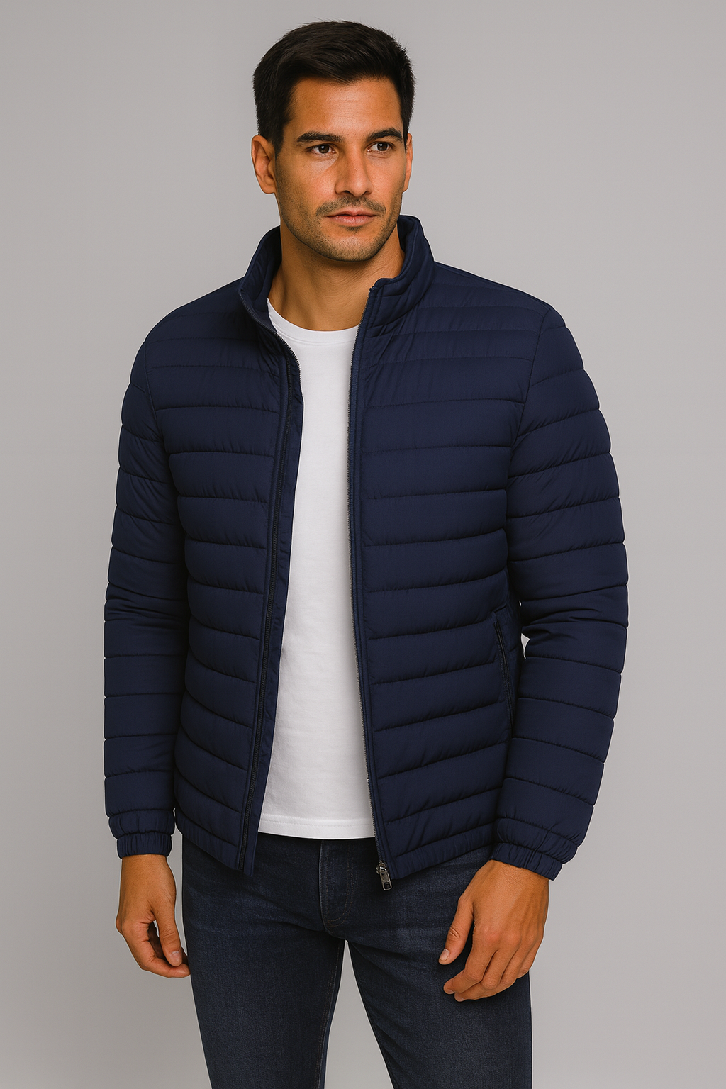 Men’s Jacket – Puffer Style Look, Slim Fit & Stand Collar Comfort