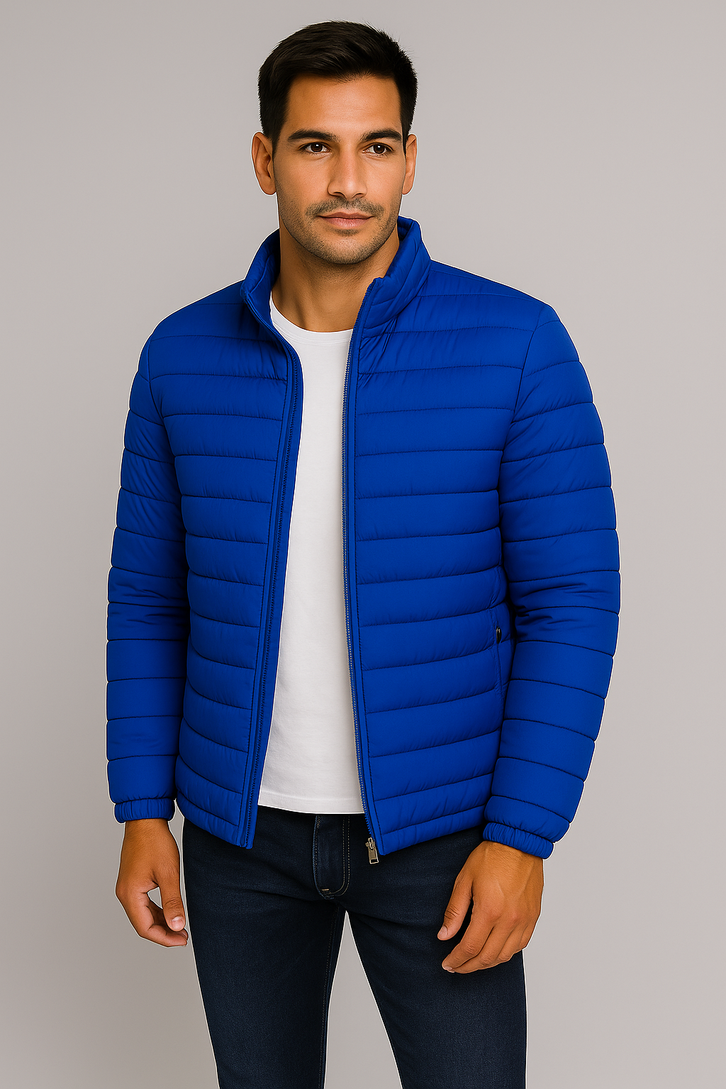 Men’s Jacket – Puffer Style Look, Slim Fit & Stand Collar Comfort