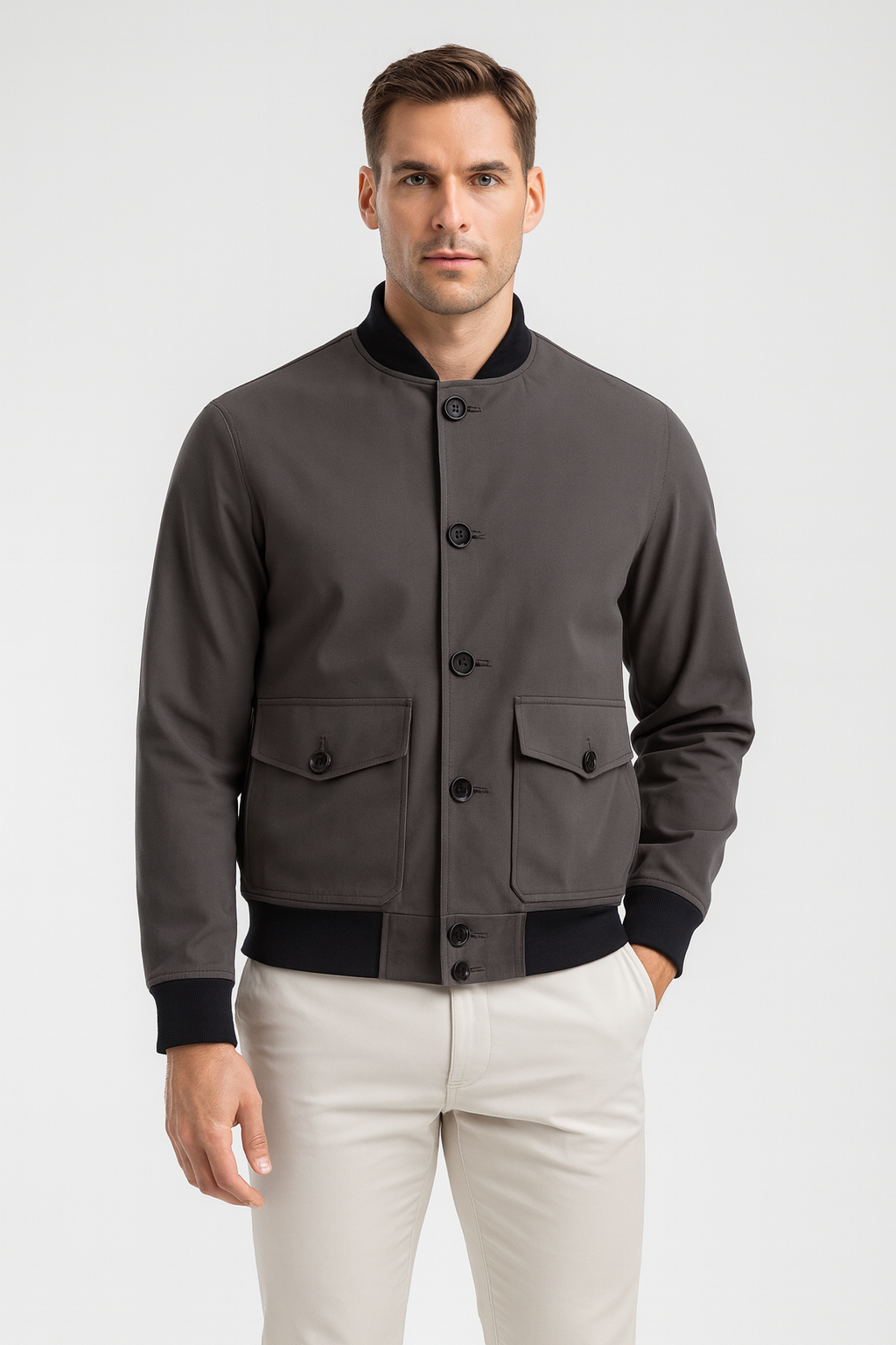 Men’s Bomber Jacket – Casual Solid Look, Lightweight & Mid-Season Fit