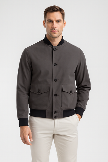 Men’s Bomber Jacket – Casual Solid Look, Lightweight & Mid-Season Fit