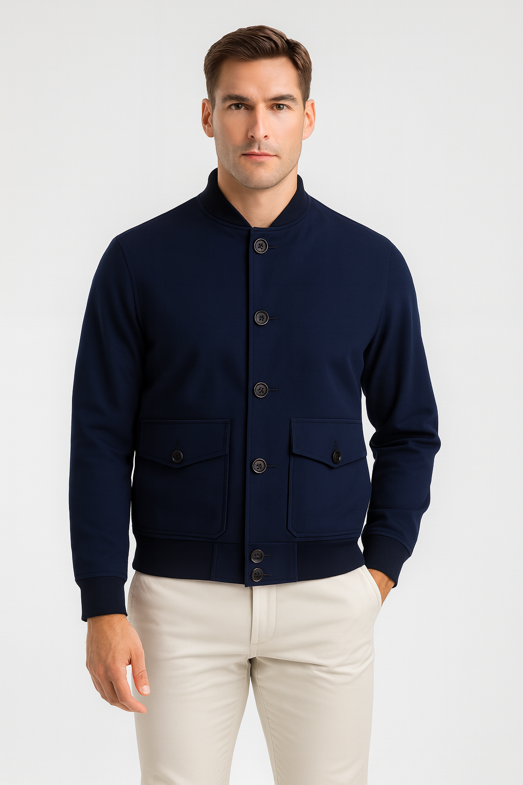 Men’s Bomber Jacket – Casual Solid Look, Lightweight & Mid-Season Fit
