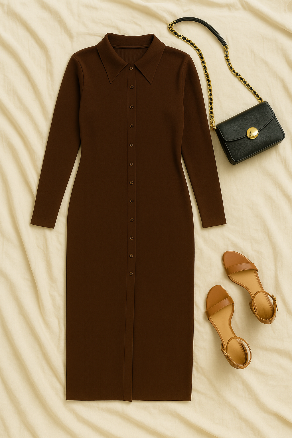 Women’s Sweater Dress – Buttoned Lapel Style, Slim & Sophisticated
