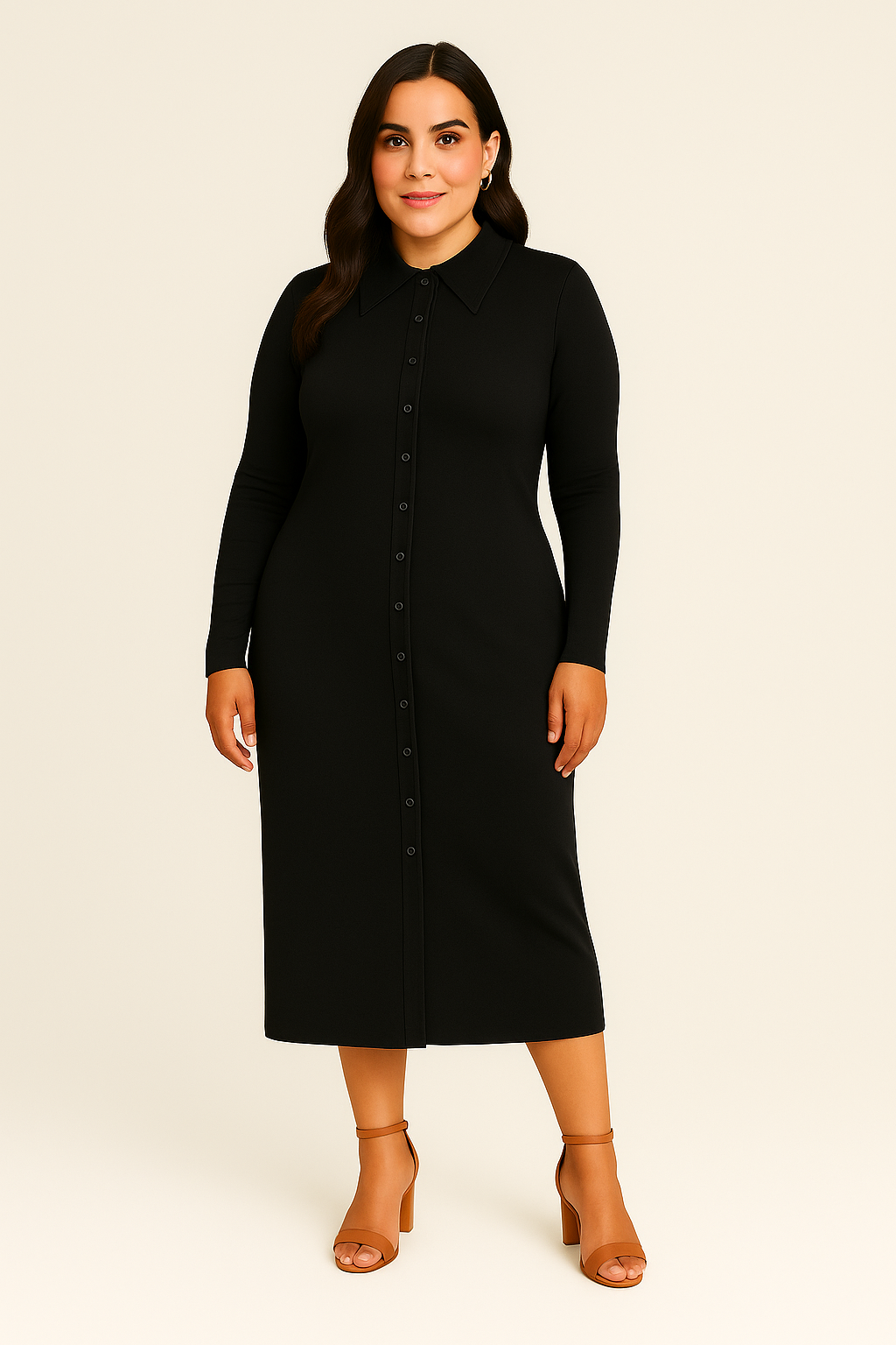 Women’s Sweater Dress – Buttoned Lapel Style, Slim & Sophisticated