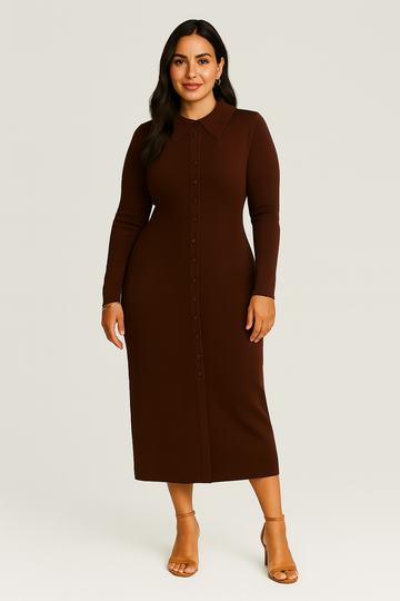 Women’s Sweater Dress – Buttoned Lapel Style, Slim & Sophisticated