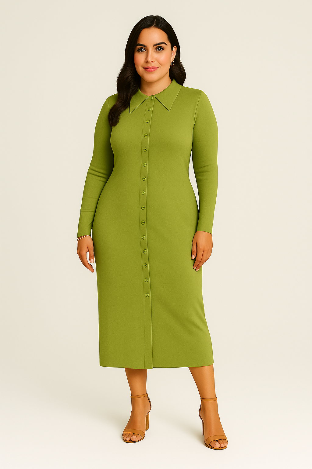 Women’s Sweater Dress – Buttoned Lapel Style, Slim & Sophisticated