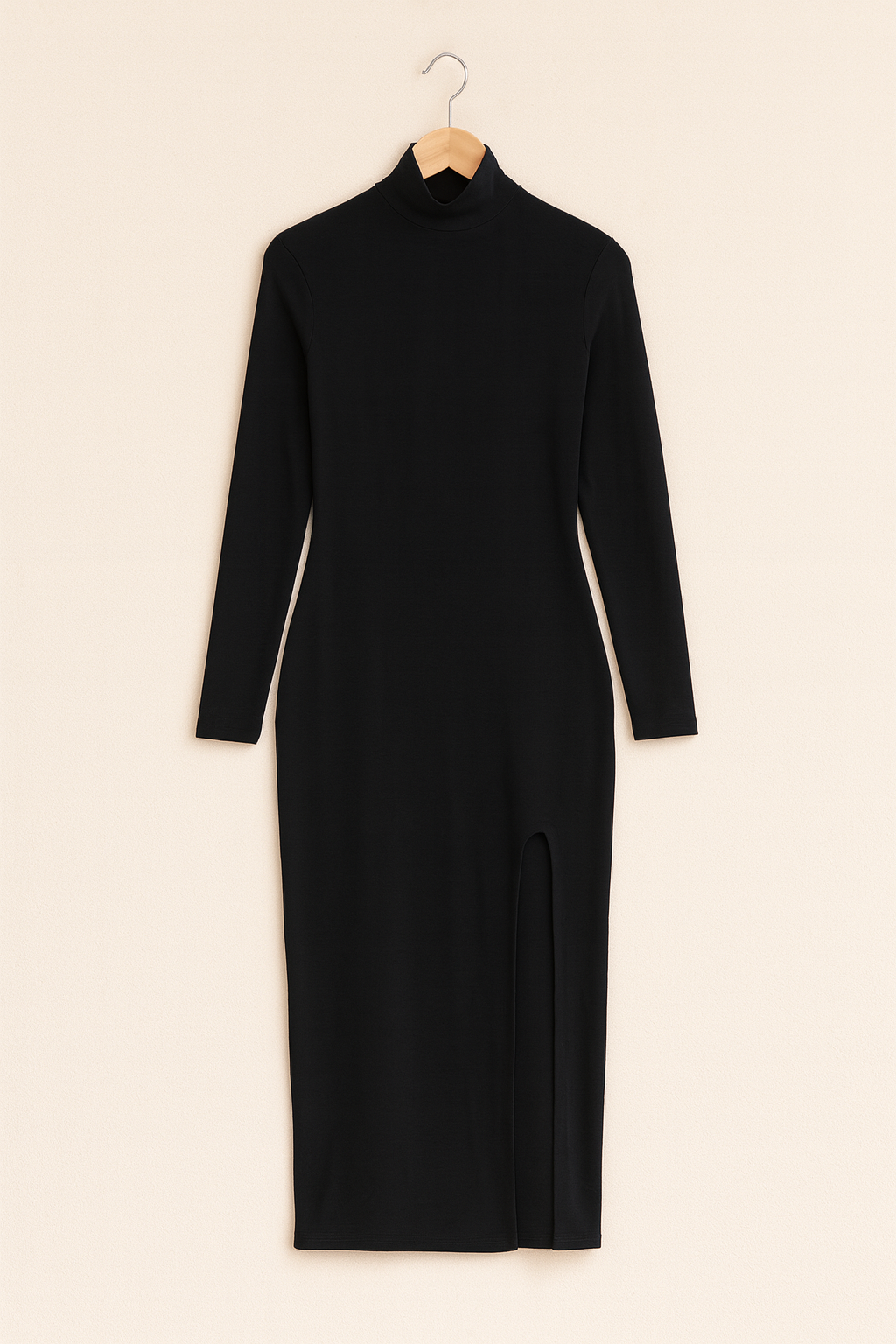 Women's Midi Dress – Turtleneck Knit, Slim & Elegant