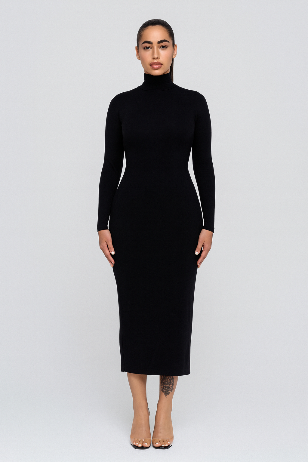 Women's Midi Dress – Turtleneck Knit, Slim & Elegant