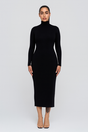Women's Midi Dress – Turtleneck Knit, Slim & Elegant